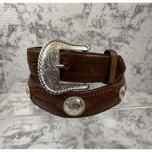 Tony Lama Mens The Duke Leather Western Belt Size 40 Conchos Tooling Weaving